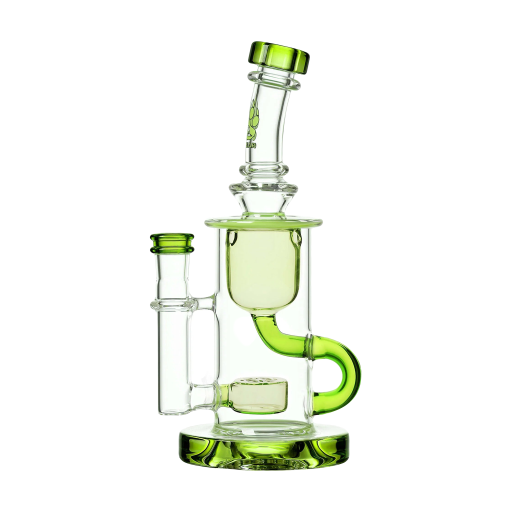 Calibear Klein Recycler Bong in Lime Green with Dual Chamber Design - Front View