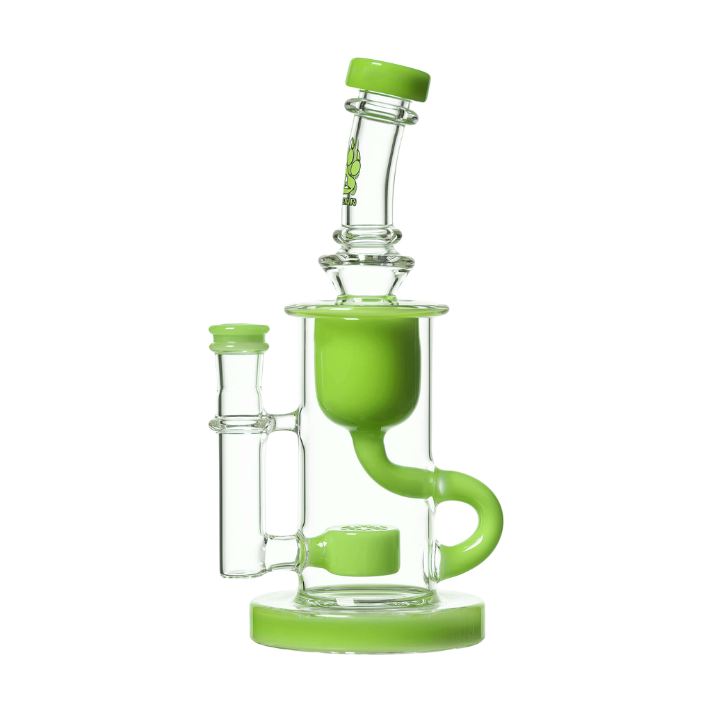 Calibear Klein Recycler Bong in Milky Green with Clear Accents and 14.5mm Joint, Front View