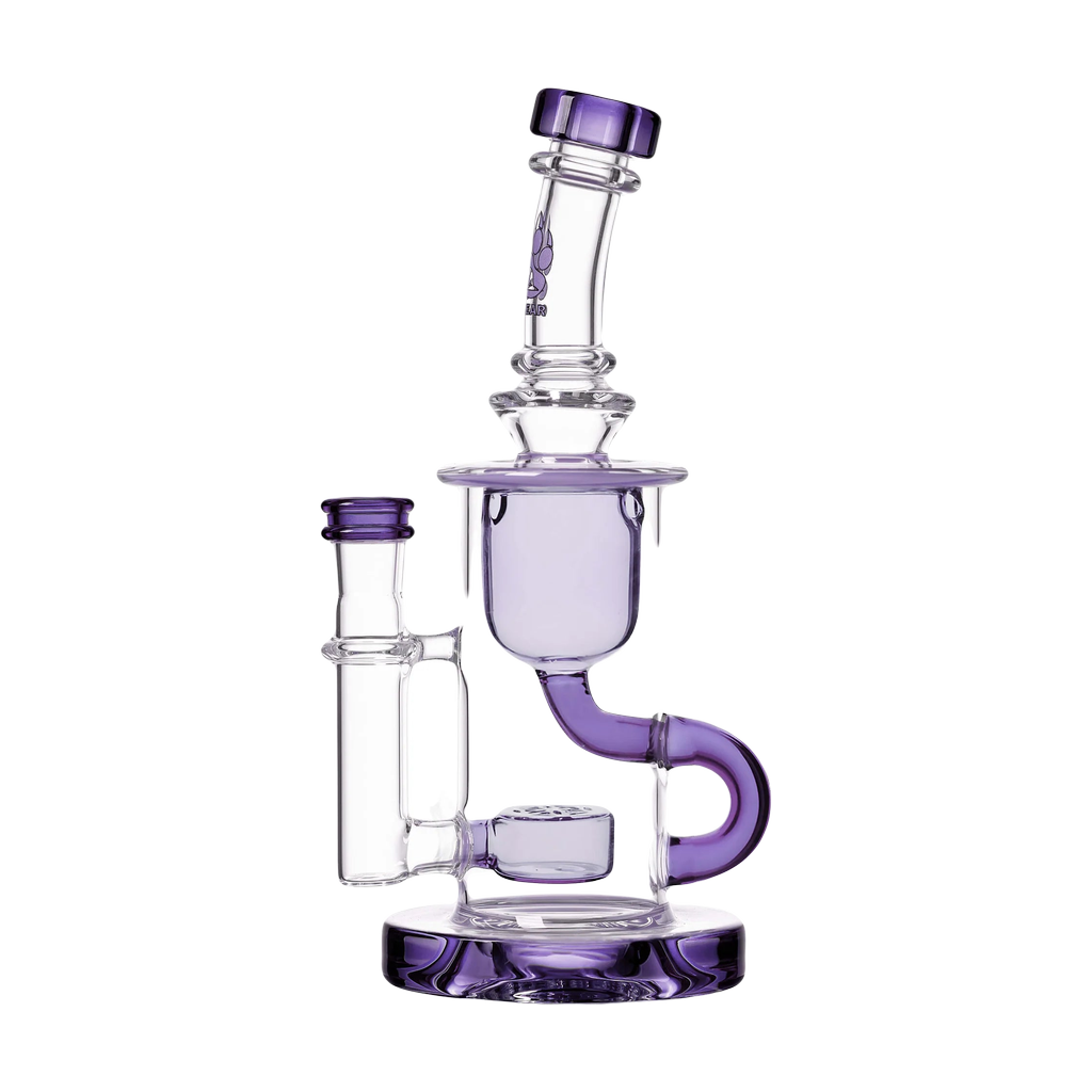 Calibear Klein Recycler Bong in Purple, 7.5" with Recycler Design, Front View