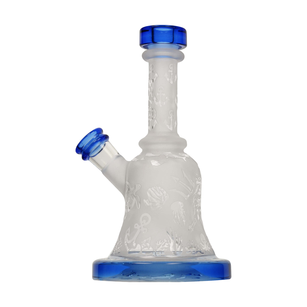 Calibear Premium Sandblasted Bell Rig in Blue, 6" Compact Borosilicate Glass with Percolator, Front View
