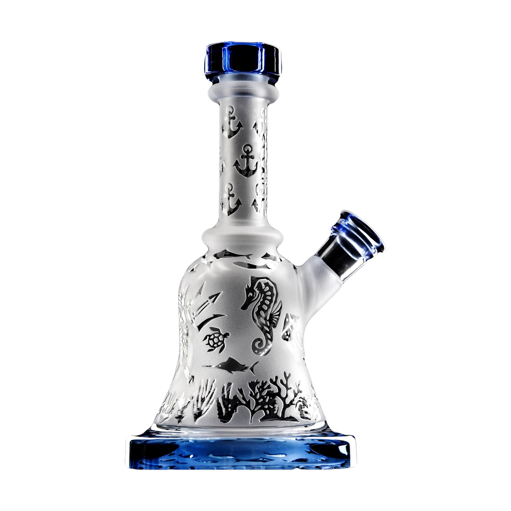 Calibear Premium Sandblasted Bell Rig with intricate design, 6" height, and 14mm female joint