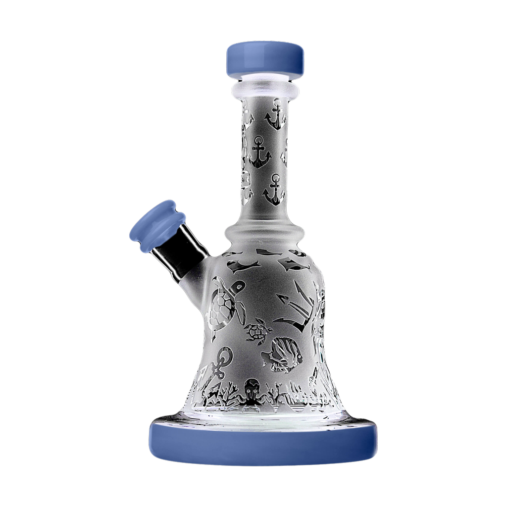 Calibear Premium Sandblasted Bell Rig in Milky Blue, compact 6" height, 14mm female joint, front view
