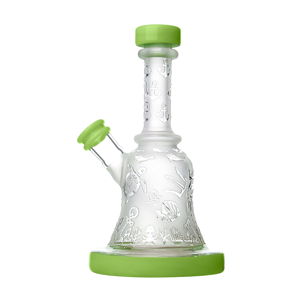 Calibear Premium Sandblasted Bell Rig in Milky Green with intricate design, compact size, and percolator