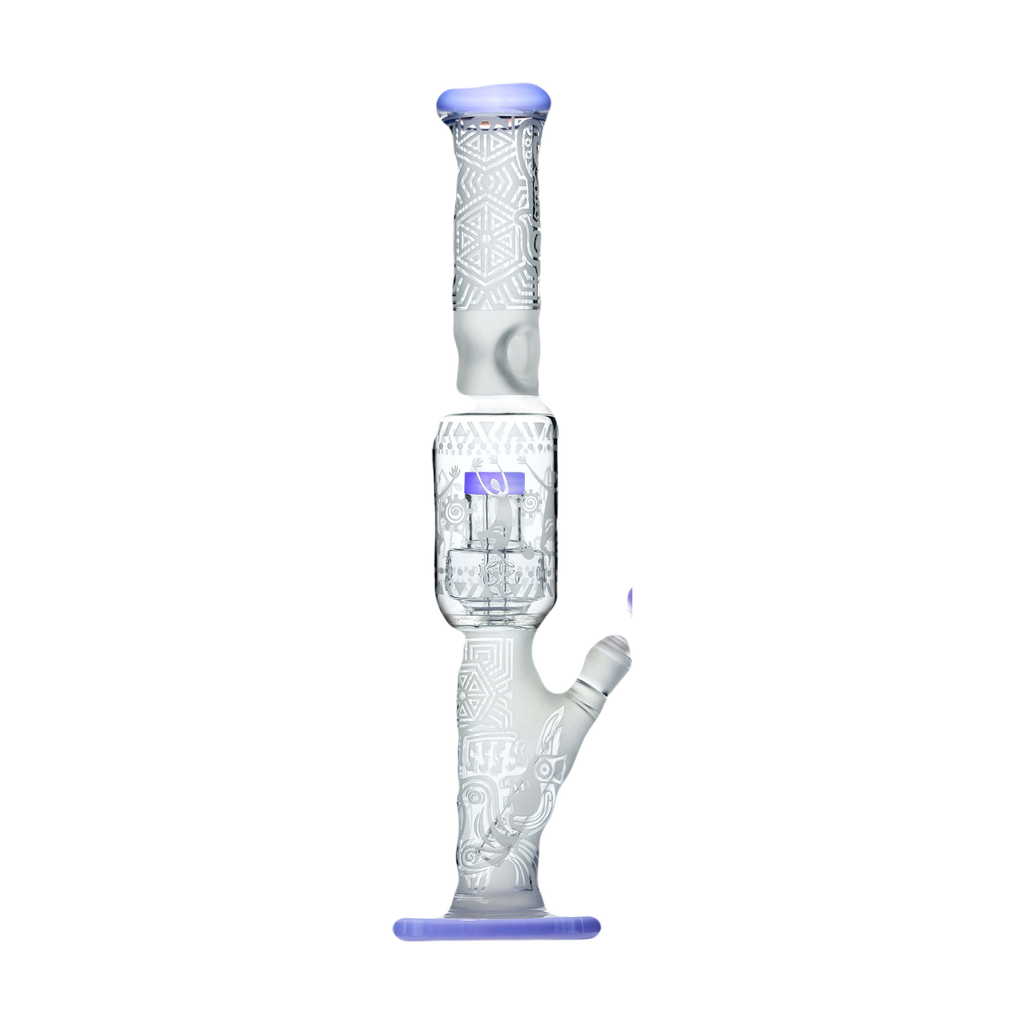 Calibear Premium Sandblasted Straight Tube Bong in Purple, Front View, 16" Height, 14.5mm Joint