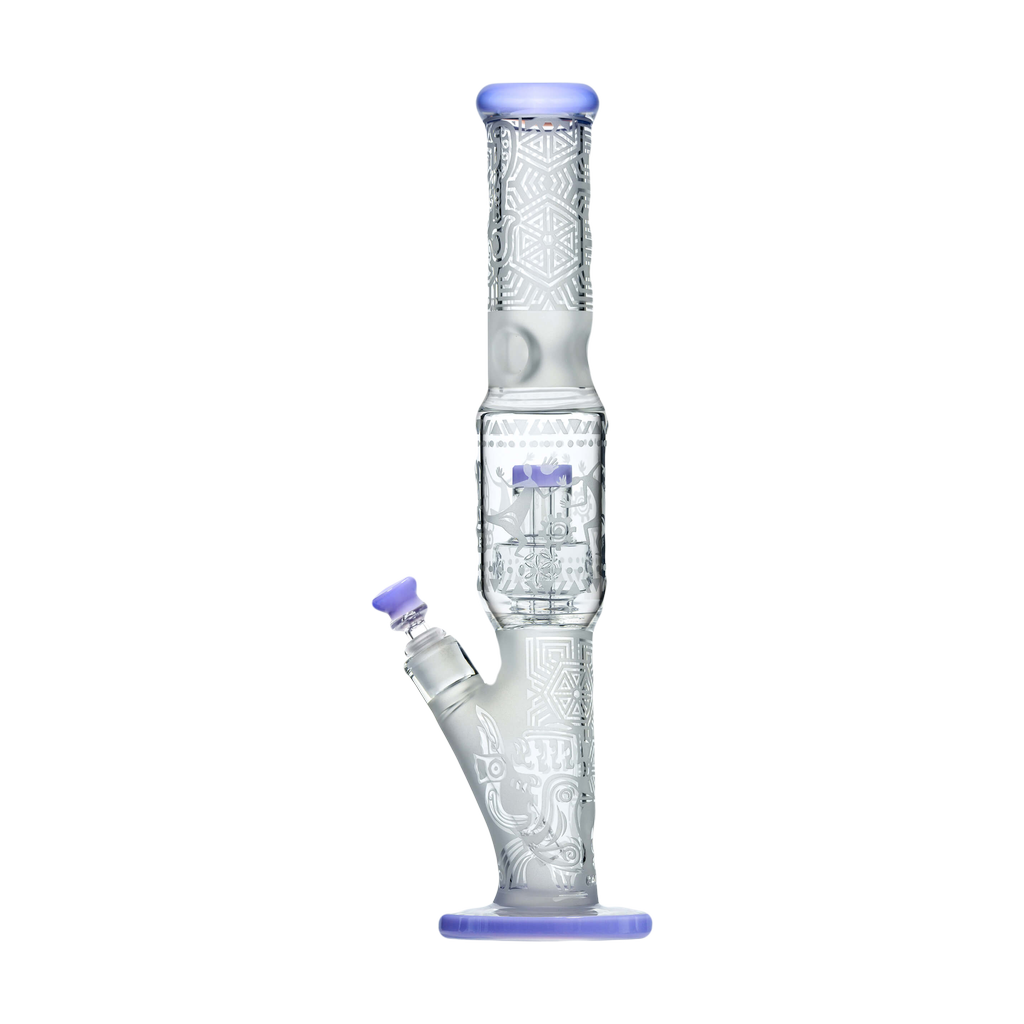 Calibear Premium Sandblasted Sol Straight Tube in Milky Purple with intricate designs, front view