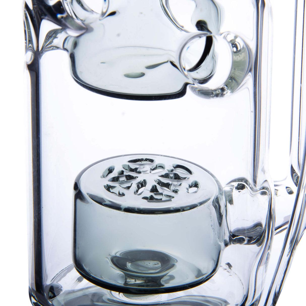 Calibear Straight Fab Puffco Attachment in clear glass, close-up side view
