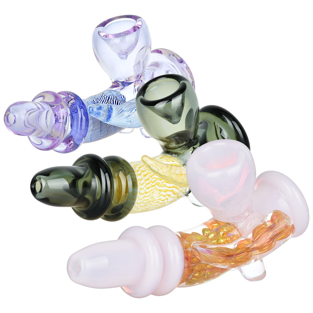 Assorted Call Of The Wild Horned Steamroller Hand Pipes in Black, Borosilicate Glass, 5" Side View