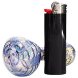 LA Pipes Candy Swirl Glass Spoon Pipe with Fumed Color Changing Design, Side View with Lighter
