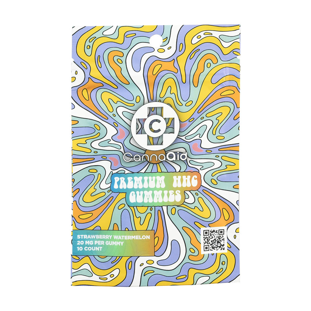 CannaAid HHC Gummies 10pk in Strawberry Watermelon flavor front packaging view