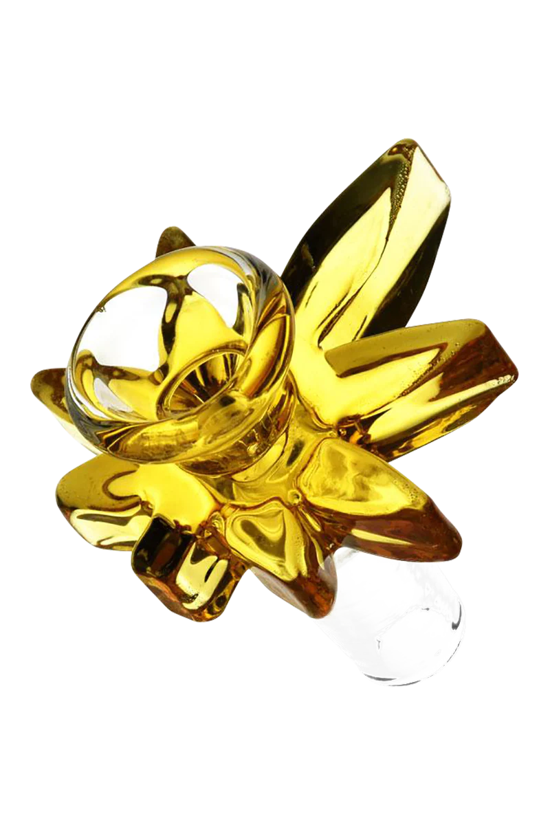 Borosilicate Glass Herb Slide with Cannabis Leaf Design, 14mm Joint - Top View