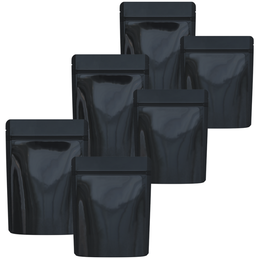 Cannaline Smell Proof Mylar Bags | Black Glossy Solid | 50pc Set