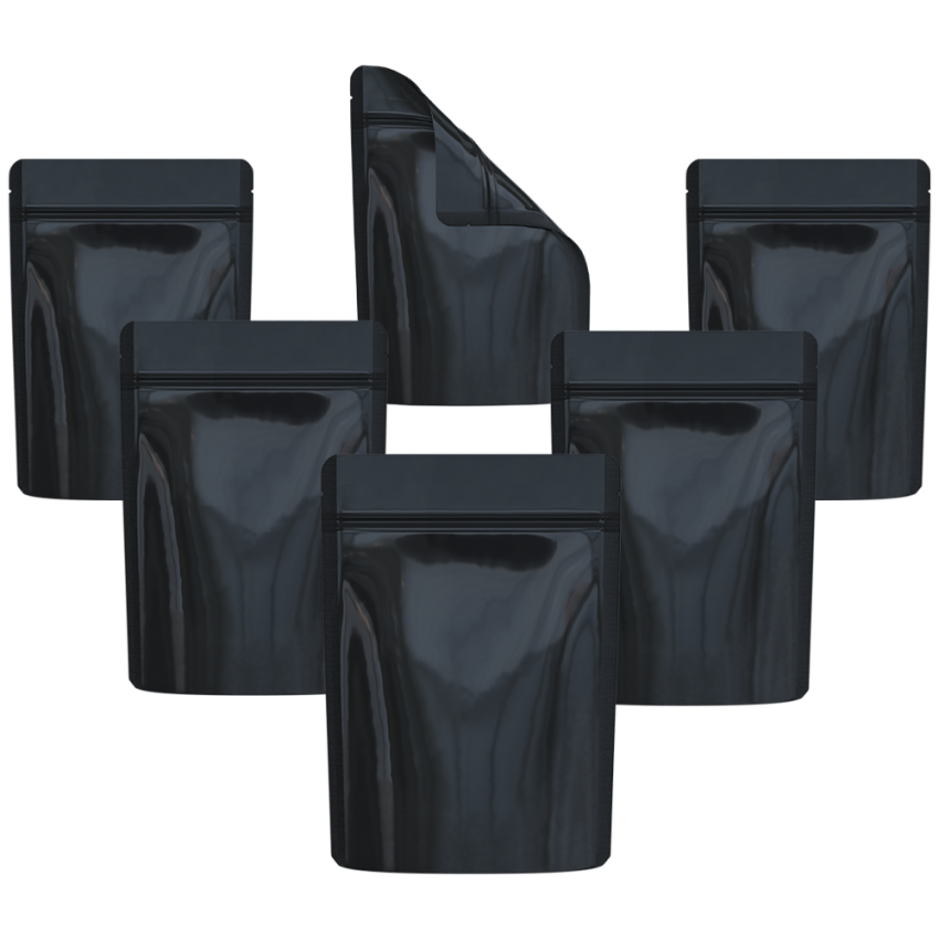 Cannaline Smell Proof Mylar Bags | Black Glossy Solid | 50pc Set