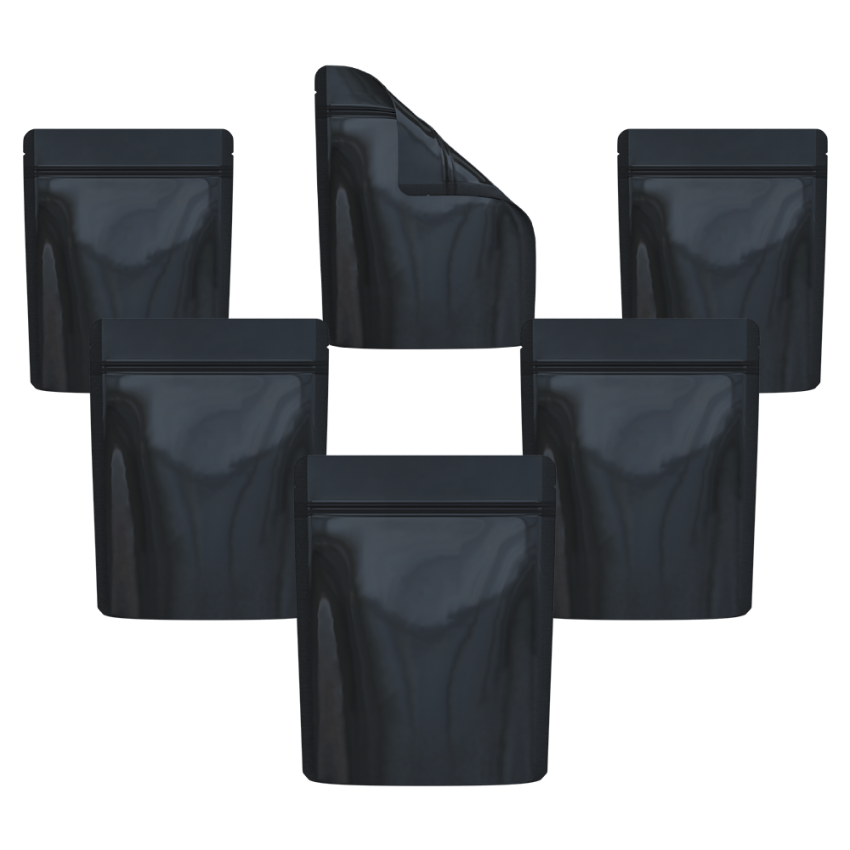 Cannaline Smell Proof Mylar Bags | Black Glossy Solid | 50pc Set