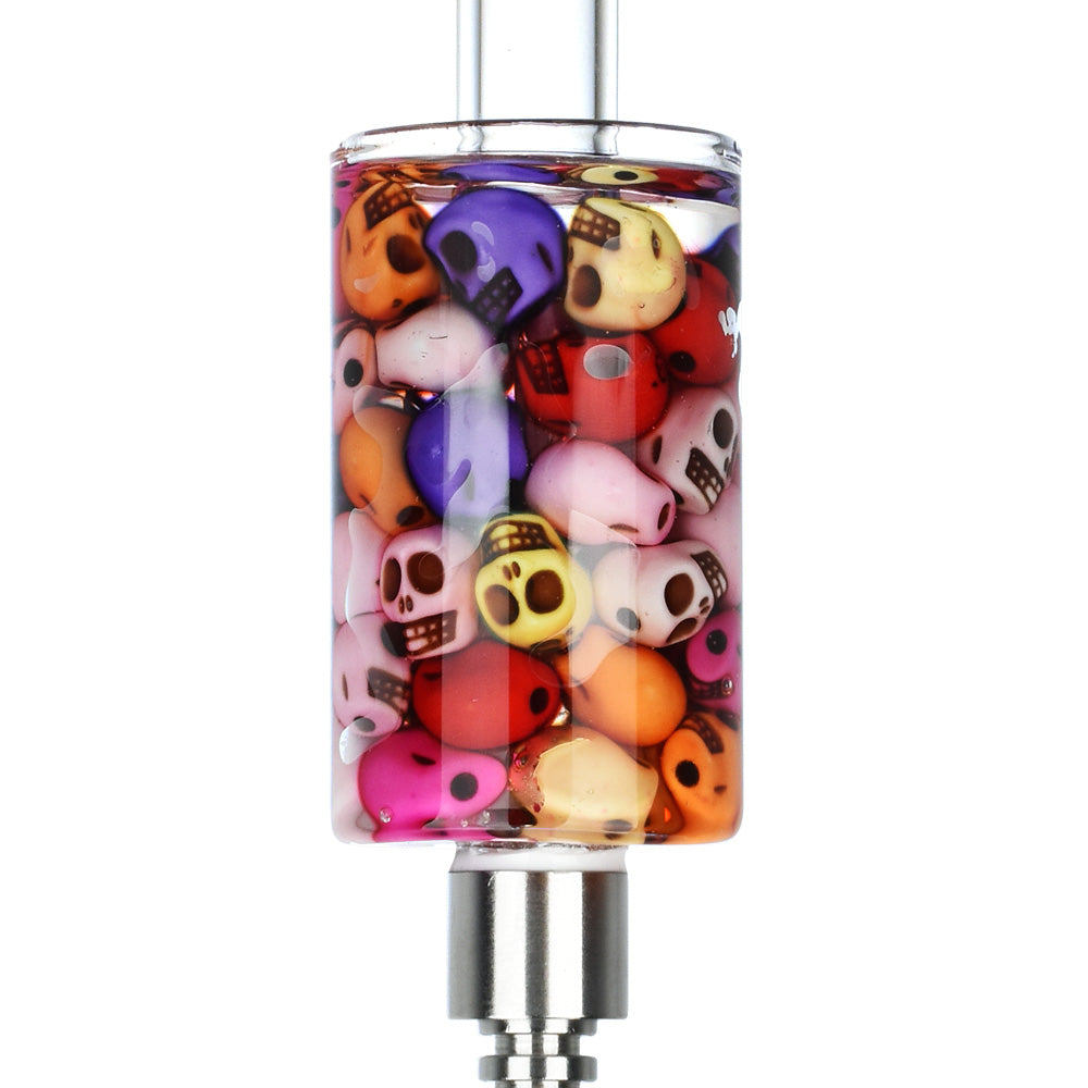 Catacomb Glass Dab Straw with Stainless Steel Tip, Clear Borosilicate Glass, Front View