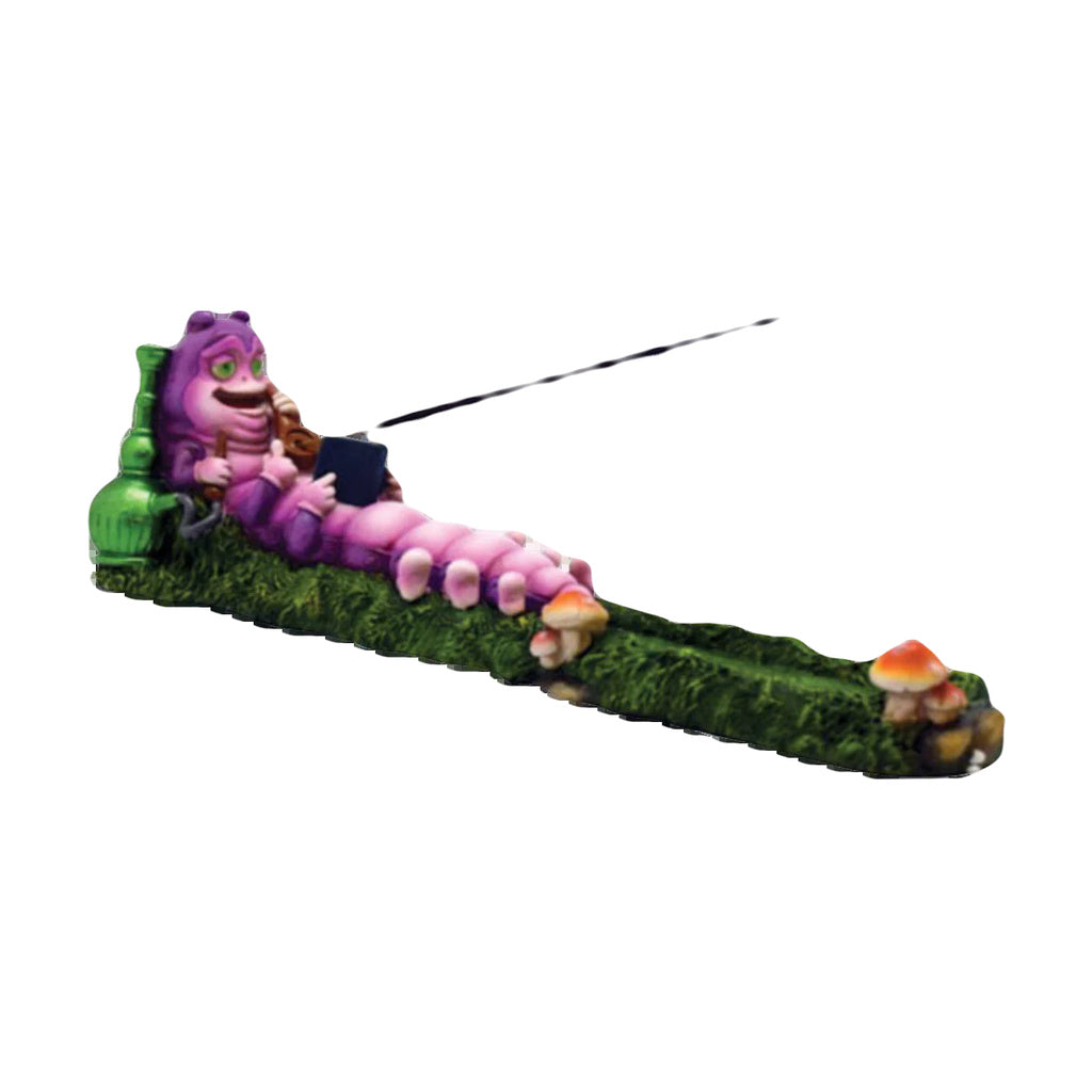 Polyresin Caterpillar Incense Burner, 10" length, vibrant colors, side view on white background