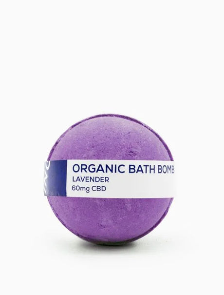 CBD Living Vegan Lavender Bath Bomb 60mg Nano-CBD, front view on seamless white background