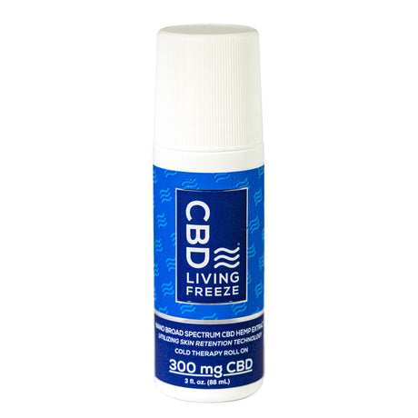 CBD Living Freeze roll-on with 300mg CBD, front view on white background, easy-to-use skincare