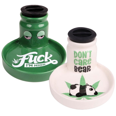 Ceramic 2 in 1 Airtight Stashtray with 'F*ck I'm High' and 'Don't Care Bear' Designs