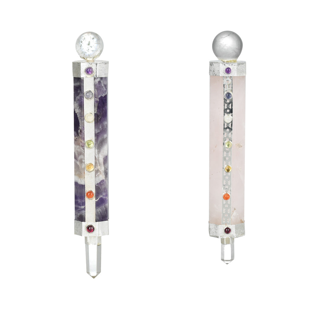 Chakra Healing Wands, 5.5" Borosilicate Glass, Front View on White Background