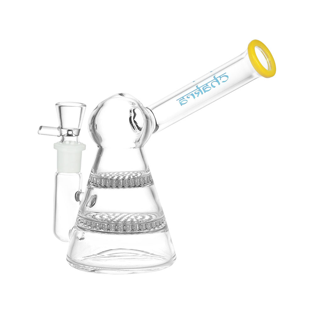 Chakra Honeycomb Sidecar Water Pipe, 5.75" tall, 14mm female joint, with borosilicate glass on white background