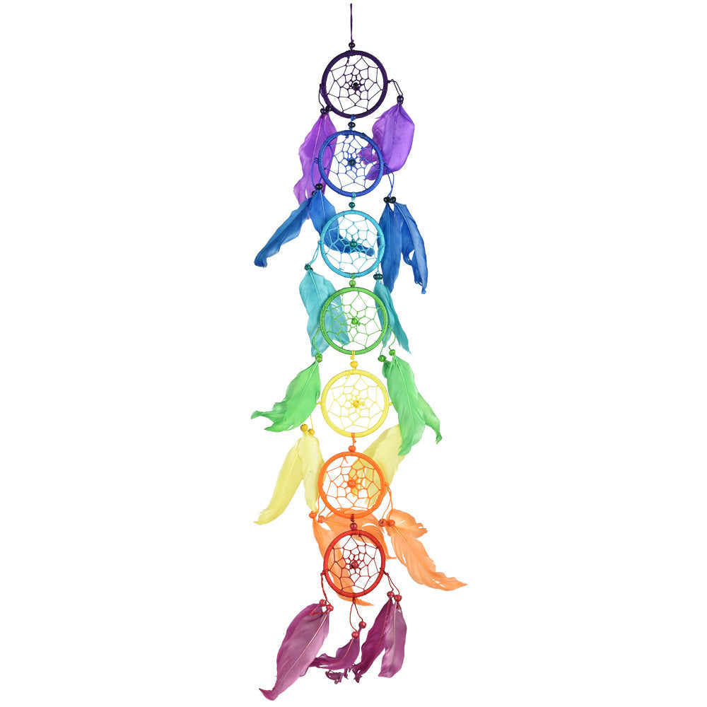 Chakra Vibes Dreamcatcher - 19" with Colorful Feathers Front View