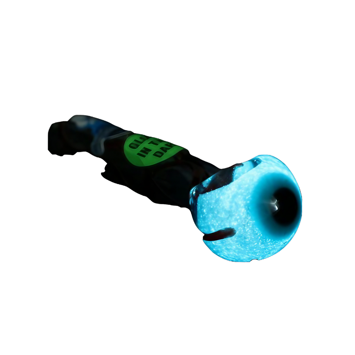 Chameleon Glass Eyeball Pipe glowing in dark, heavy wall thick glass, side view - DankGeek