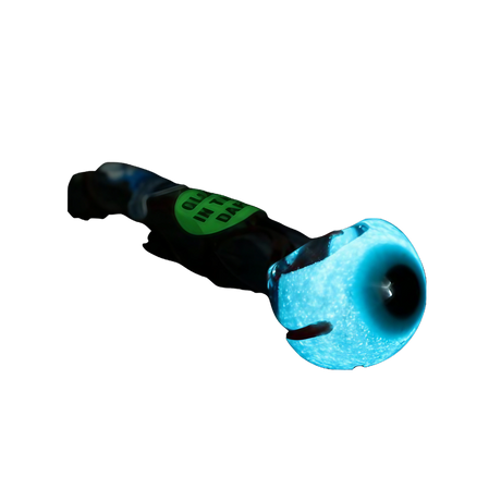 Chameleon Glass Eyeball Pipe glowing in dark, heavy wall thick glass, side view - DankGeek