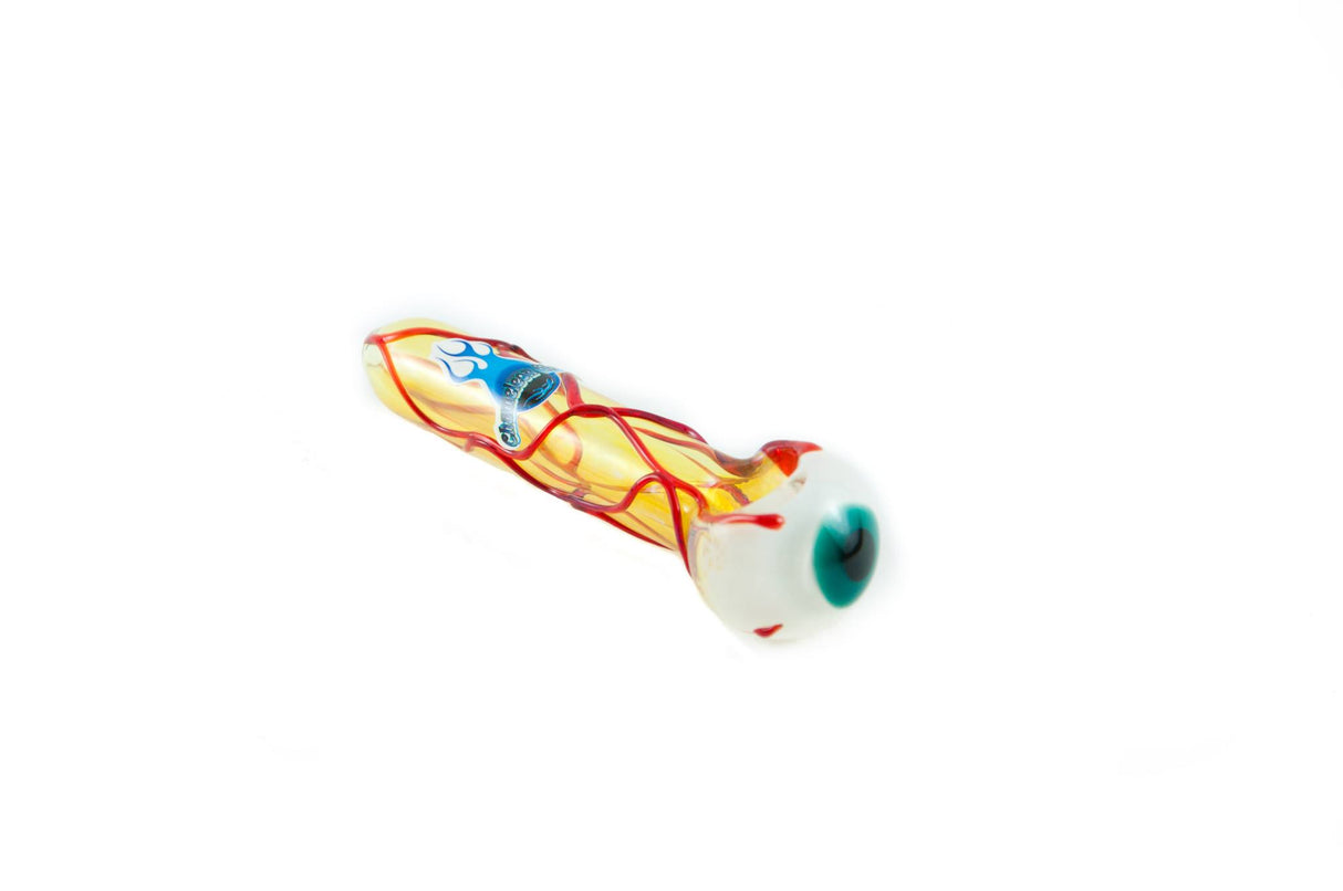 Chameleon Glass Eyeball Pipe, Glow In The Dark, Thick Glass, Side View - DankGeek