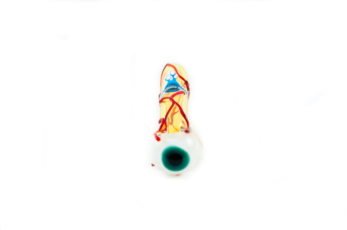 Chameleon Glass Eyeball Hand Pipe, Glow in the Dark, Heavy Wall Glass, Top View