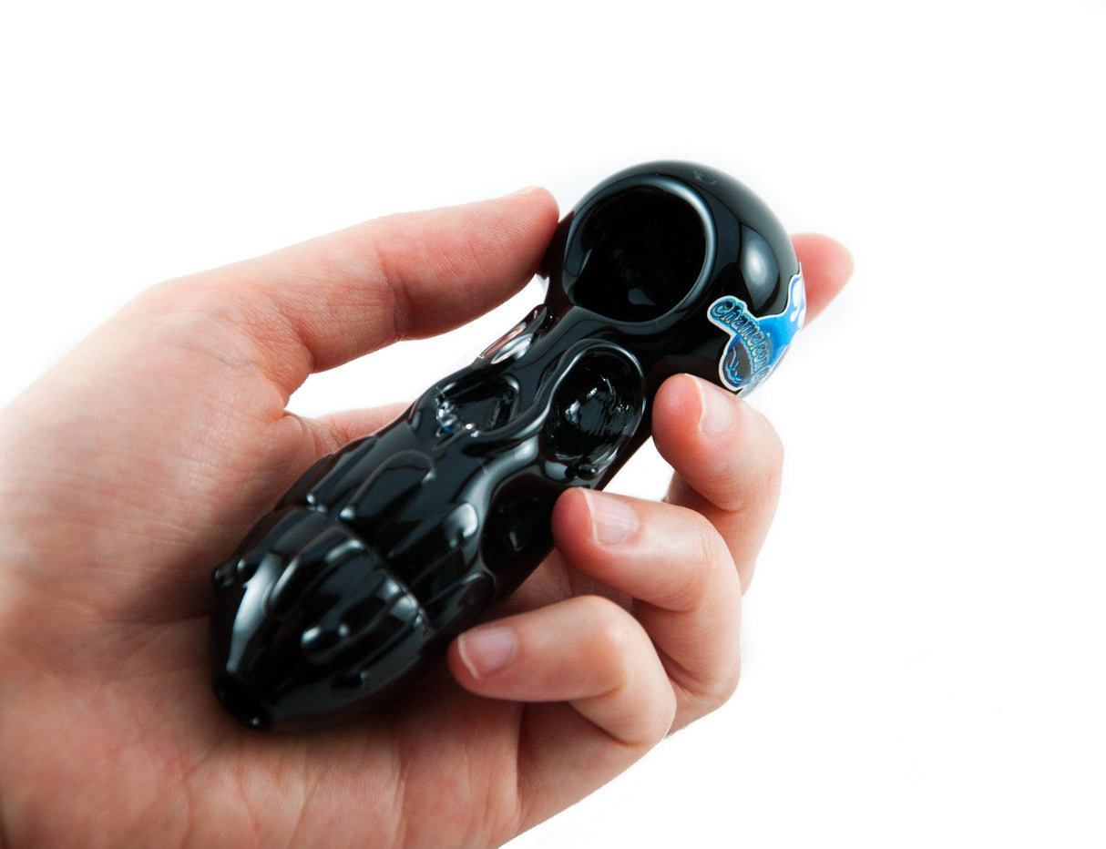 Chameleon Glass Grim Reaper Hand Pipe in Black, Heavy Wall, Held in Hand - DankGeek