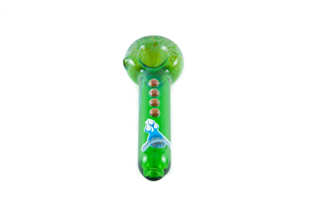 Chameleon Glass Itty Bitty Fritty Hand Pipe in Green, Top View, Compact Design for Easy Travel