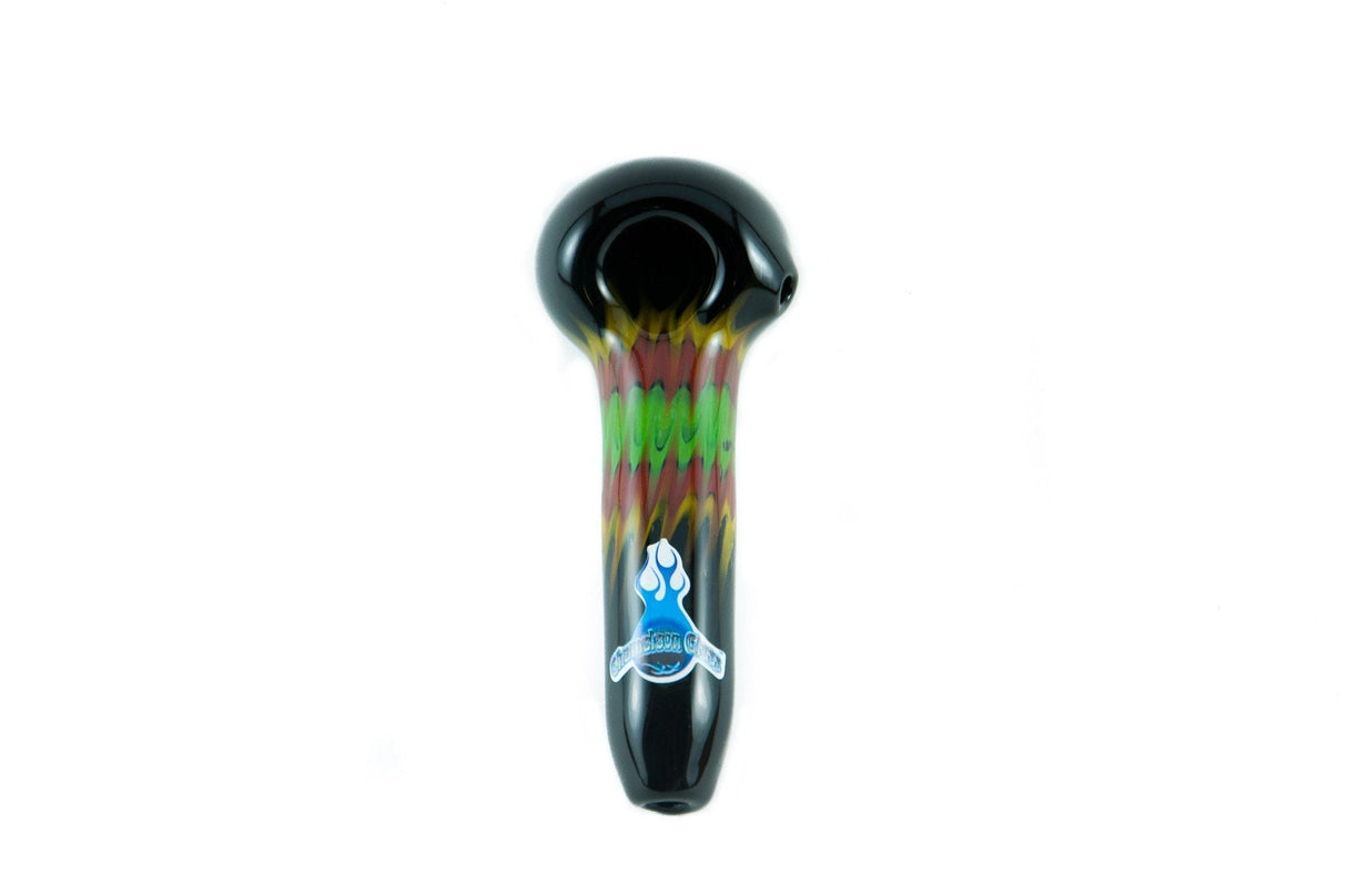Chameleon Glass Razor Rasta Hand Pipe, Borosilicate Glass, Front View on White Background