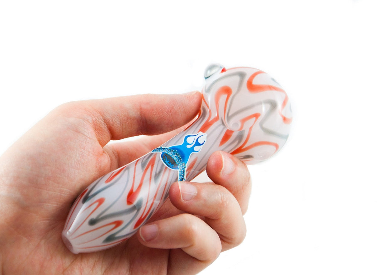 Chameleon Glass Rock & Roll Hand Pipe in Hand, Gray and Orange Swirls, Thick Borosilicate Glass