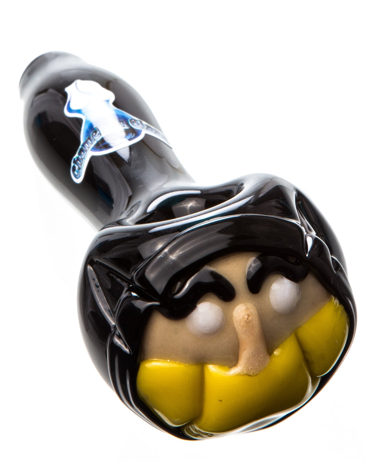 Chameleon Glass Scorpion Pipe in Borosilicate Glass, Top View on White Background