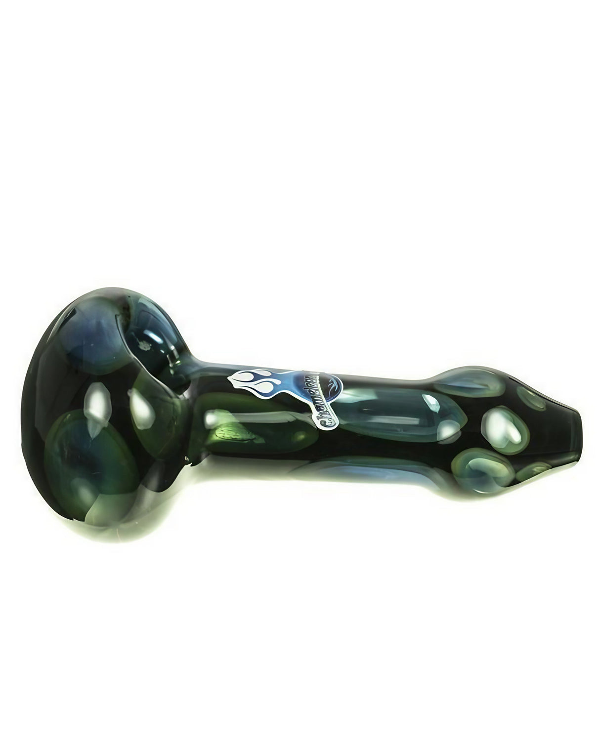 Chameleon Glass Shrine of Minerva Pipe in Borosilicate Glass, Blue and Red Colors, Side View