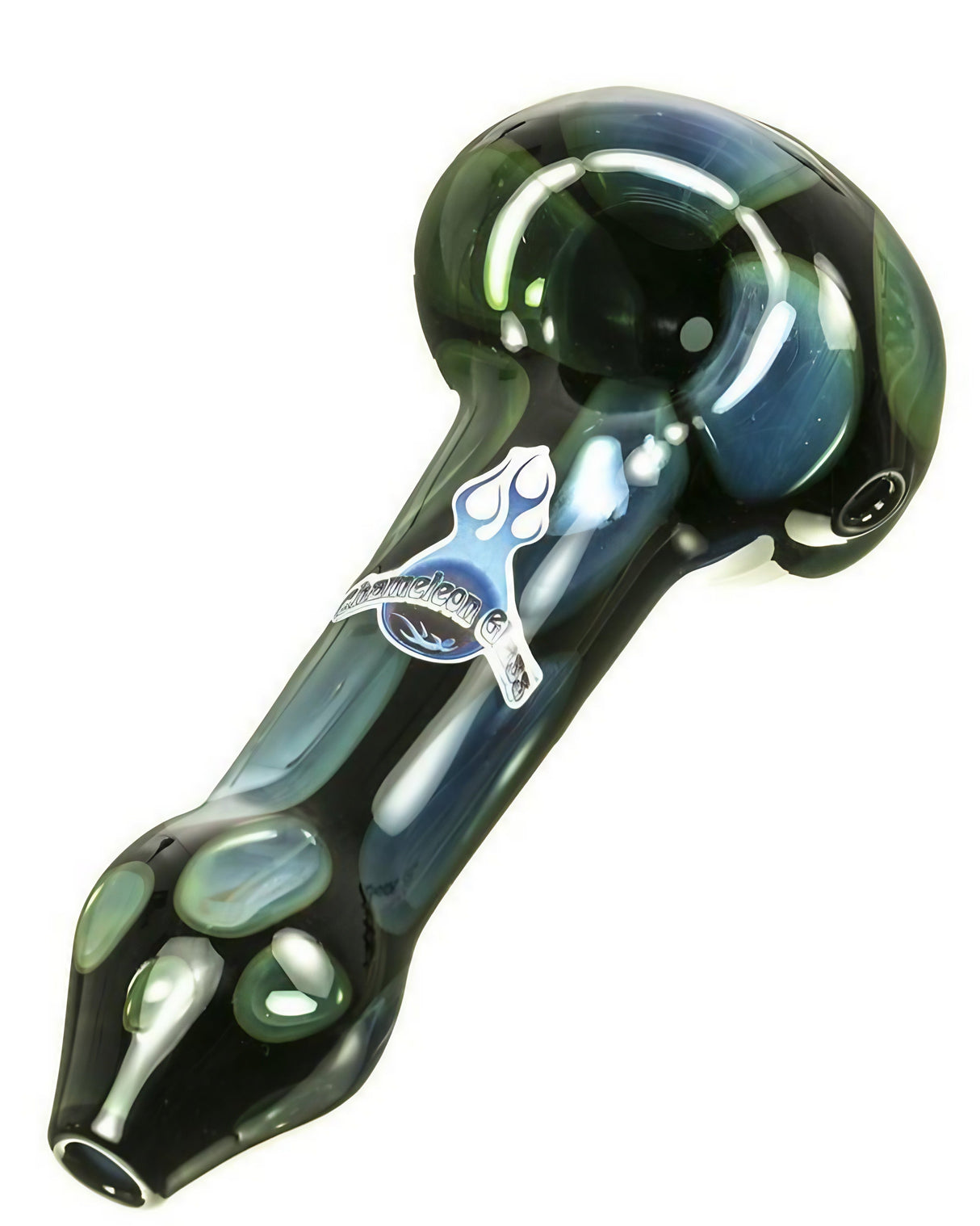 Chameleon Glass Shrine of Minerva Pipe in Borosilicate, Blue & Red, Side View