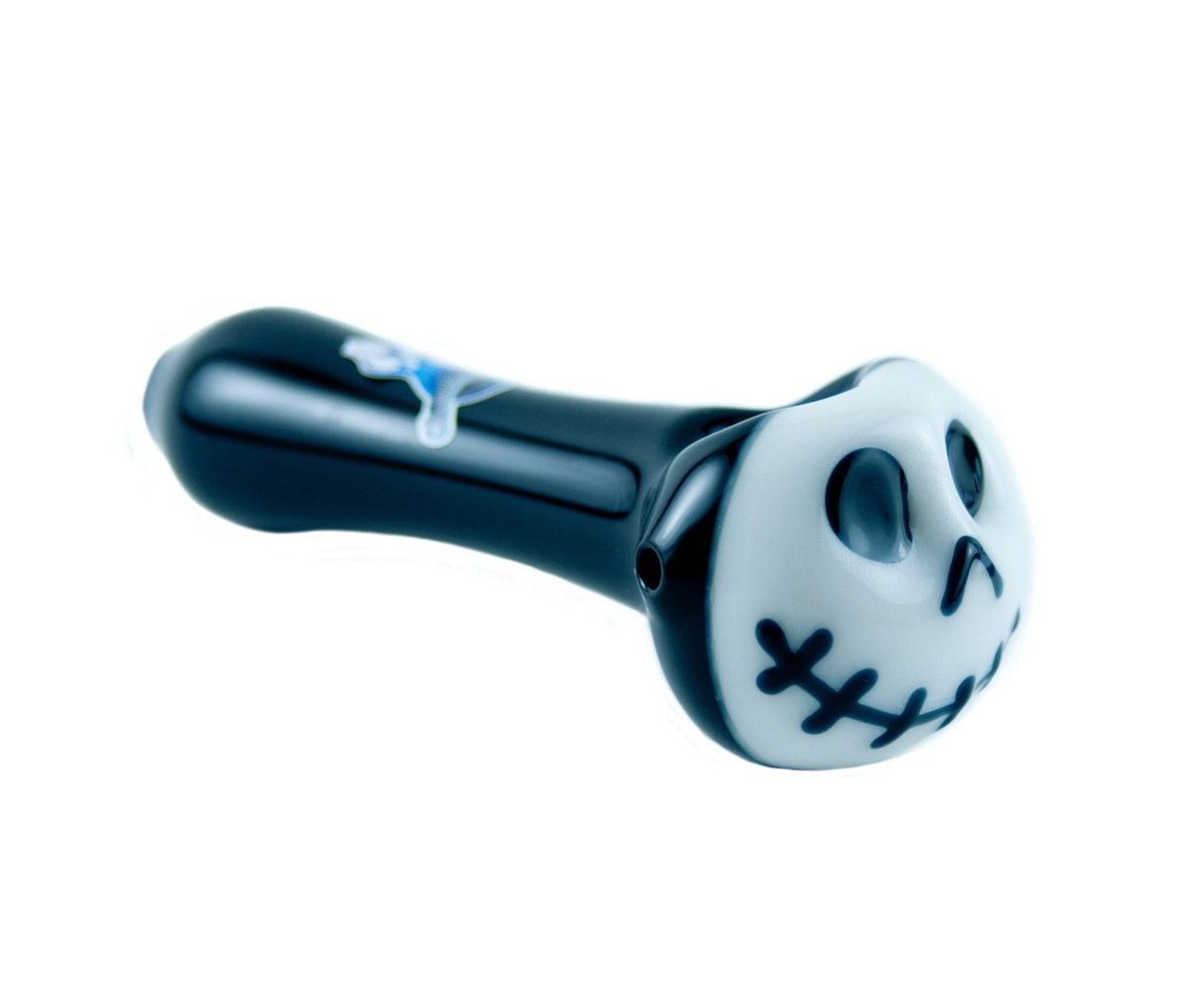 Chameleon Glass Skellington Hand Pipe in Borosilicate, Glows in Dark, Side View