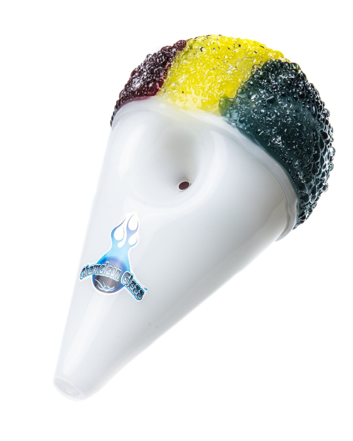 Chameleon Glass Snow Cone Hand Pipe in Borosilicate Glass, Angled View