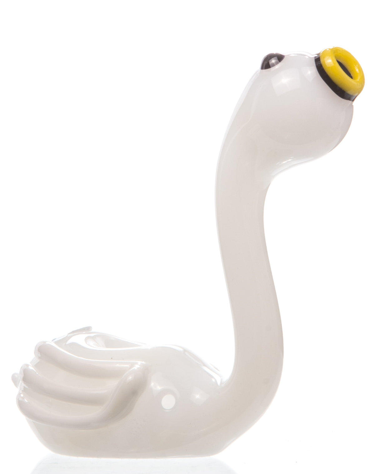 Chameleon Glass Swan Sherlock Pipe in Borosilicate Glass, Side View on White Background