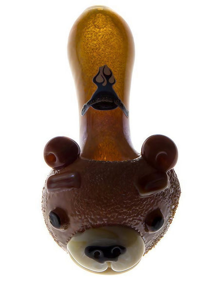 Chameleon Glass Teddy Bear Pipe in Borosilicate Glass - Front View on White Background