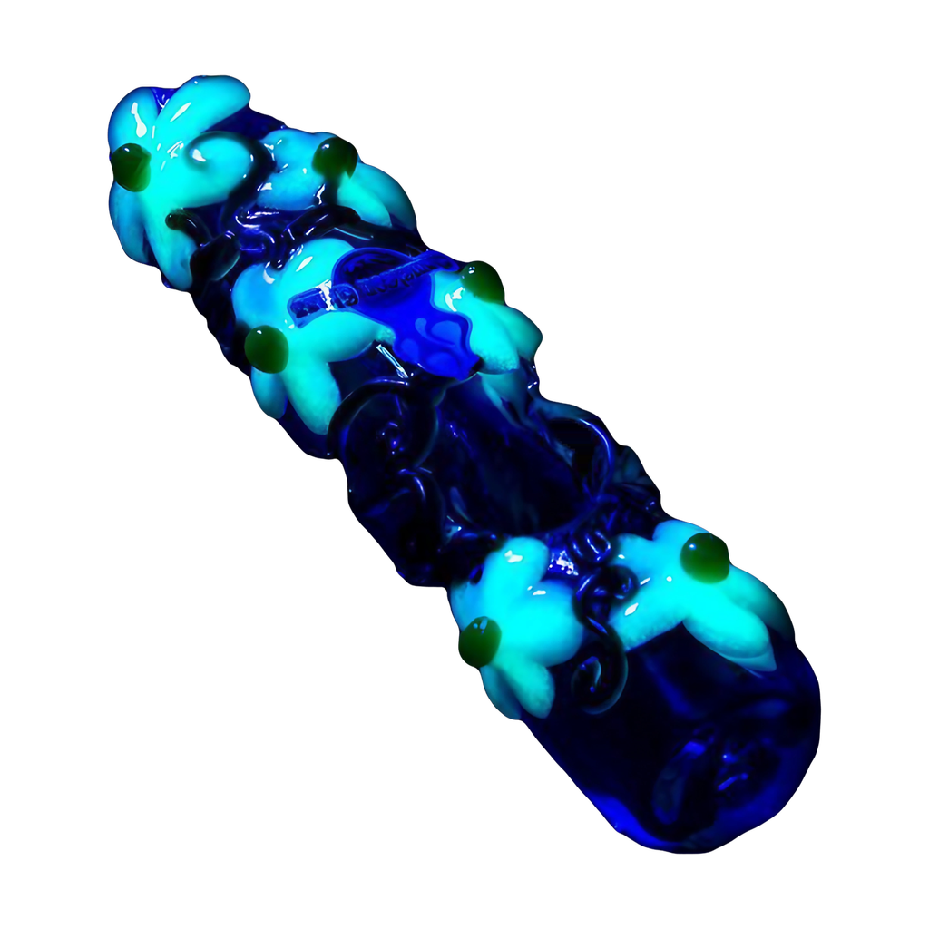 Chameleon Glass Worked Flower Pot Mini Steamroller in Fumed - Angled View