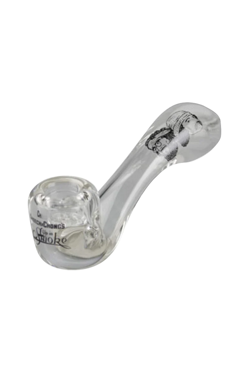 Cheech & Chong "Up in Smoke" clear Sherlock glass pipe, 4" length, heavy wall design