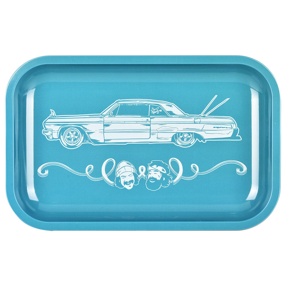 Pulsar Cheech & Chong Love Machine Metal Rolling Tray, 11" x 7", Blue, Top View