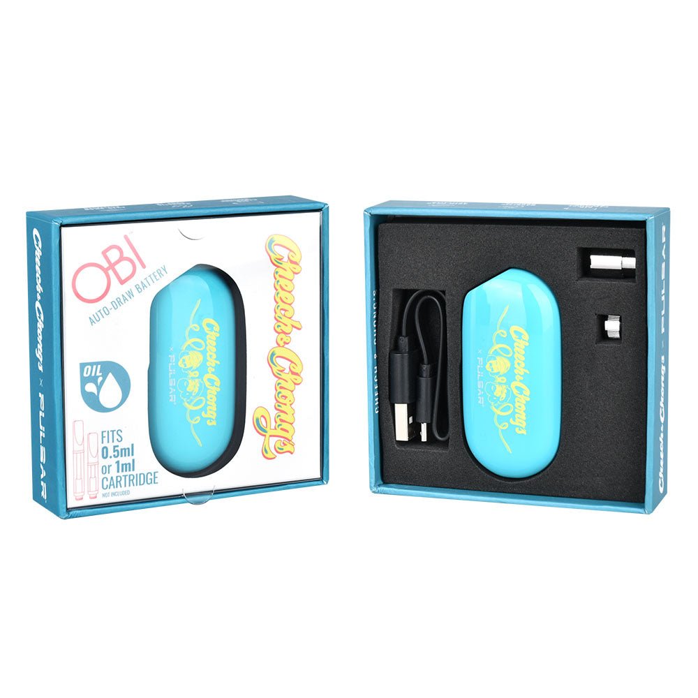 Cheech & Chong x Pulsar Obi Auto-Draw Vape Battery with USB charger, 650mAh, in open box view