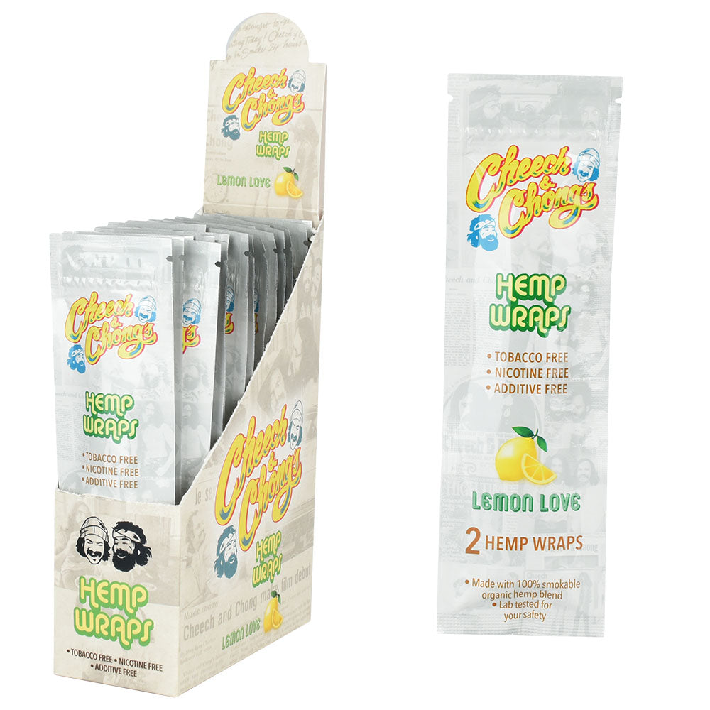 Cheech & Chong's Lemon Love Hemp Wraps Display Box and Single Pack