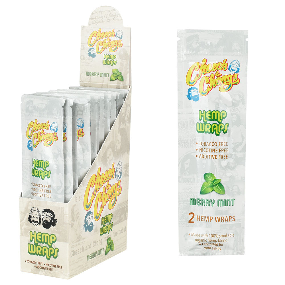 Cheech & Chong Merry Mint Hemp Wraps Display Box and Single Pack Front View