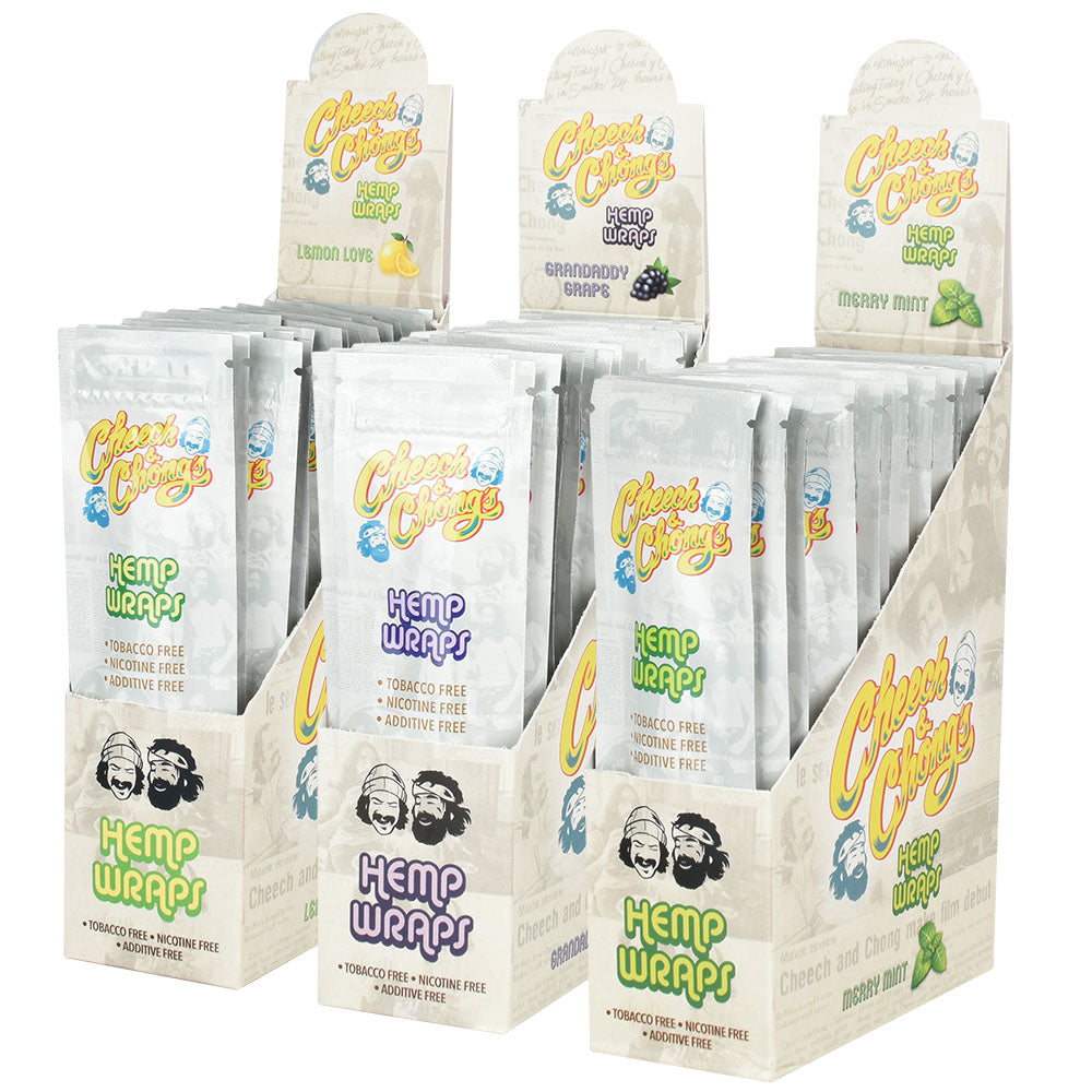 Cheech & Chong's Organic Hemp Wraps Display, 2-Pack Blunt Wraps, 25pc Box Front View