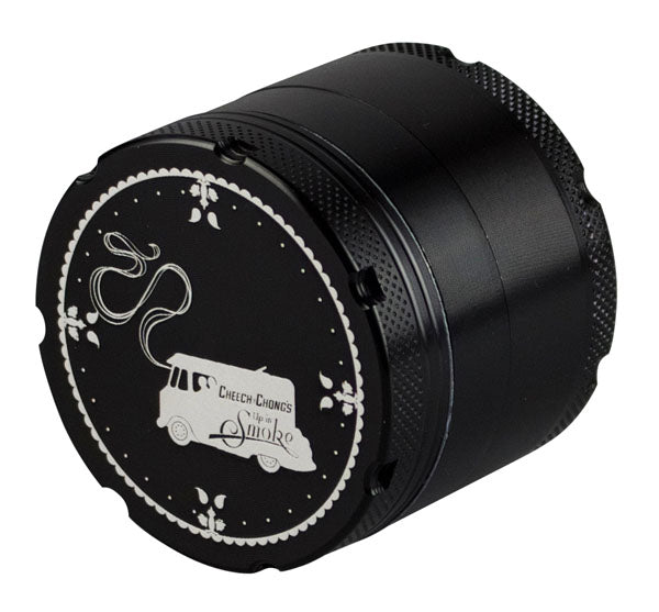 Cheech & Chong's Up In Smoke black metal grinder with textured grip - Top View
