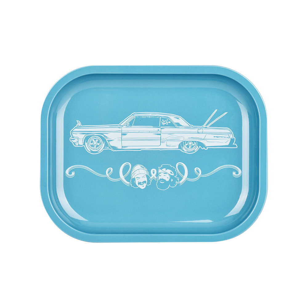 Pulsar Cheech & Chong's Mini Metal Rolling Tray 'Love Machine' Design, 7"x5.5", with Lid - Top View