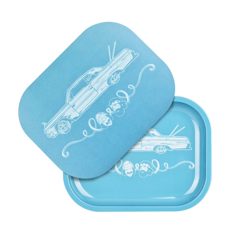 Pulsar Cheech & Chong's Love Machine Mini Metal Rolling Tray w/ Lid - Top and Open View